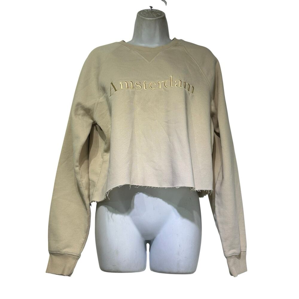 Amsterdam Industry Dutch Denim Beige Cropped Crewneck Sweatshirt Size M